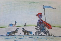 Size: 1101x744 | Tagged: safe, artist:dice-warwick, imported from derpibooru, mirelurk, pony, fallout equestria, fallout equestria: dance of the orthrus, fallout equestria: empty quiver, angler pony, fanfic art, farmer, ranch, sparkle-lurker