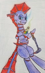 Size: 644x1036 | Tagged: safe, artist:dice-warwick, imported from derpibooru, oc, oc only, oc:berenice galaxy, mirelurk, pony, fallout equestria, fallout equestria: dance of the orthrus, chitin, fanfic art, fins, glow, glowing, glowing eyes, lurker, nudity, solo, sparkle-lurker, taint, war pix