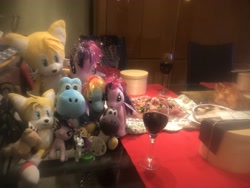 Size: 4032x3024 | Tagged: safe, artist:fiddlerchipmunk, imported from derpibooru, rainbow dash, rarity, spike, twilight sparkle, yoshi, birthday, crossover, meal, miles "tails" prower, plushie, sonic the hedgehog (series), teddy bear