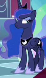 Size: 207x352 | Tagged: safe, edit, edited screencap, imported from derpibooru, screencap, princess celestia, princess luna, alicorn, pony, sparkle's seven, animated, eyeroll, female, flehmen response, gif, hoof shoes, horse noises, horses doing horse things, jewelry, luna is not amused, mare, nickering, pfft, pouting, raspberry noise, regalia, snorting, solo focus, unamused