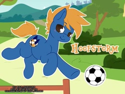 Size: 575x435 | Tagged: safe, imported from derpibooru, oc, oc:hoofstorm, pony, ball, blue, football, gold, sports, twitterponies