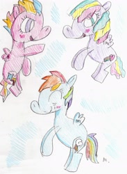 Size: 2014x2753 | Tagged: safe, artist:ptitemouette, imported from derpibooru, rainbow dash, oc, oc:color spectrum, oc:crash test, pony, cousins, female, grandmother and grandchild, parent:oc:quick silver, parent:oc:rainbow peace, parent:oc:speed flash, parent:oc:star sky, trans female, trans girl, transgender
