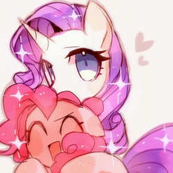 Size: 900x900 | Tagged: safe, artist:jojofassbender, imported from derpibooru, pinkie pie, rarity, earth pony, pony, unicorn, ^^, duo, eyes closed, female, lesbian, mare, raripie, shipping