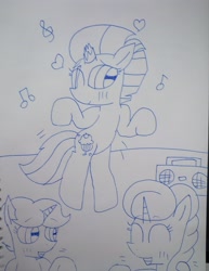 Size: 2909x3775 | Tagged: safe, artist:徐詩珮, imported from derpibooru, fizzlepop berrytwist, glitter drops, spring rain, tempest shadow, unicorn, my little pony: the movie, bipedal, broken horn, caramelldansen, cute, dancing, female, glitterbetes, glittershadow, horn, lesbian, lineart, mare, music, polyamory, shipping, springbetes, springdrops, springshadow, springshadowdrops, tempestbetes, traditional art, trio, trio female