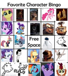 Size: 800x893 | Tagged: safe, imported from derpibooru, applejack, autumn blaze, fluttershy, moondancer, pinkie pie, rainbow dash, rarity, starlight glimmer, twilight sparkle, kirin, pony, beauty and the beast, bingo, bolt, cars (pixar), chicken run, diary of a wimpy kid, dug, mater, muppet babies, the muppets, wall-e