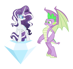 Size: 1652x1576 | Tagged: safe, edit, editor:proto29, imported from derpibooru, nightmare rarity, rarity, spike, anthro, dracony, dragon, hybrid, pony, unguligrade anthro, diamond, fangs, female, lightmare rarity, male, mare, older, older spike, race swap, shipping, simple background, sparity, species swap, straight, transformation, white background, winged spike, wings