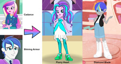 Size: 1576x840 | Tagged: safe, artist:silverbuller, imported from derpibooru, princess cadance, princess flurry heart, shining armor, oc, oc:diamond blade, equestria girls, alumnus shining armor, dean cadance, equestria girls-ified, female, male, next generation, offspring, parent:princess cadance, parent:shining armor, parents:shiningcadance, shiningcadance, shipping, straight