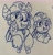 Size: 2943x3052 | Tagged: safe, artist:rainbow eevee, imported from derpibooru, yona, yak, bull dog, clothes, drawing, duo, hammer, hard hat, ink, lineart, paw patrol, pen drawing, rubble, smiling, traditional art