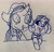 Size: 2402x2311 | Tagged: safe, artist:rainbow eevee, imported from derpibooru, ocellus, changedling, changeling, dog, clothes, crossover, cute, diaocelles, drawing, duo, goggles, ink, lineart, open mouth, paw patrol, pen drawing, skye, smiling, traditional art