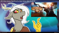 Size: 1280x720 | Tagged: safe, artist:tf-sential, deleted from derpibooru, imported from derpibooru, discord, bioshock, bioshock infinite, eris, rule 63, solo, video game, youtube, youtuber