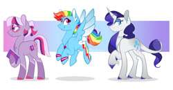 Size: 1280x667 | Tagged: safe, artist:bubaiuv, imported from derpibooru, rainbow dash, rarity, twilight sparkle, earth pony, pegasus, pony, unicorn, leak, spoiler:g5, earth pony twilight, g5, profile, rainbow dash (g5 concept leak), rainbow dash (g5), rarity (g5 concept leak), rarity (g5), twilight sparkle (g5 concept leak), twilight sparkle (g5)