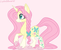 Size: 979x816 | Tagged: safe, artist:dreamyeevee, imported from derpibooru, pony, unicorn, leak, spoiler:g5, braid, female, fluttershy (g5 concept leak), fluttershy (g5), g5, g5 concept leak style, g5 concept leaks, heart eyes, mare, simple background, solo, unicorn fluttershy, wingding eyes