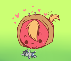 Size: 426x367 | Tagged: safe, artist:pekou, imported from derpibooru, big macintosh, smarty pants, lesson zero, 2011, beady eyes, chibi, chubbie, cute, gradient background, heart, macabetes, male, solo