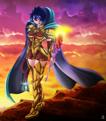 Size: 2085x2367 | Tagged: safe, alternate version, artist:mauroz, imported from derpibooru, princess ember, human, armor, bloodstone scepter, dragon lord ember, female, humanized, solo