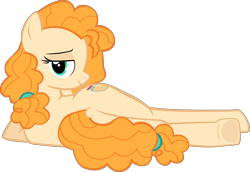 Size: 10800x7441 | Tagged: safe, artist:mrkat7214, imported from derpibooru, pear butter, earth pony, pony, absurd resolution, bedroom eyes, butt, dock, draw me like one of your french girls, female, looking at you, looking back, looking back at you, lying down, mare, milf, plot, profile, show accurate, simple background, solo, sultry pose, transparent background, underhoof, vector