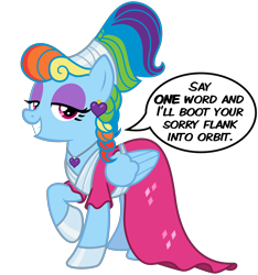 Size: 3000x3200 | Tagged: safe, alternate version, artist:cheezedoodle96, imported from derpibooru, rainbow dash, pegasus, pony, sparkle's seven, .svg available, alternate hairstyle, braid, clothes, comic, cute, dashabetes, dialogue, dress, ear piercing, earring, eyeshadow, female, heart, jewelry, looking at you, makeup, mare, megaradash, necklace, piercing, rainbow dash always dresses in style, raised hoof, simple background, single panel, smiling, solo, speech bubble, svg, transparent background, vector