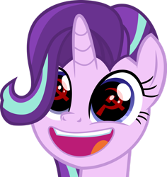 Size: 1280x1356 | Tagged: safe, artist:uigsyvigvusy, imported from derpibooru, starlight glimmer, pony, unicorn, sparkle's seven, crossing the memes, female, forever, hammer and sickle, horn, meme, reflection, show accurate, smiling, solo, stalin glimmer, this will end in communism, this will end in death, this will end in gulag
