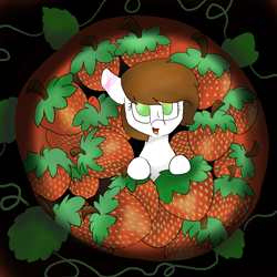 Size: 800x800 | Tagged: safe, artist:white berry, imported from derpibooru, oc, oc only, oc:white berry, pony, food, solo, strawberry, strawberry patch, white berry