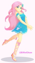 Size: 2200x4000 | Tagged: safe, artist:katakiuchi4u, imported from derpibooru, fluttershy, equestria girls, clothes, cute, dress, female, fluttershy boho dress, legs, shyabetes, skirt, sleeveless, sleeveless dress, smiling, solo