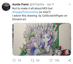 Size: 720x637 | Tagged: safe, artist:catscratchpaper, imported from derpibooru, rarity, spike, sweetie belle, dragon, pony, unicorn, clothes, cosplay, costume, daenerys targaryen, dragon costume, english, female, filly, game of thrones, harsher in hindsight, male, mare, meta, petting, shipping, sparity, straight, tabitha st. germain, text, x (platform)