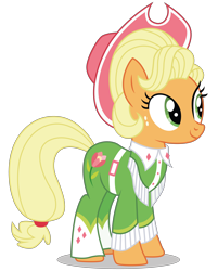 Size: 4068x5054 | Tagged: safe, artist:dragonchaser123, imported from derpibooru, applejack, earth pony, pony, sparkle's seven, absurd resolution, alternate hairstyle, apple chord, clothes, cowboy hat, female, freckles, hat, jumpsuit, mare, simple background, smiling, solo, transparent background, vector