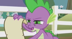 Size: 624x341 | Tagged: safe, imported from derpibooru, screencap, spike, dragon, the ticket master, male, scroll, solo