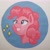 Size: 2128x2128 | Tagged: safe, artist:honeybeepony, imported from derpibooru, pinkie pie, pony, abstract background, bust, female, happy, simple background, solo
