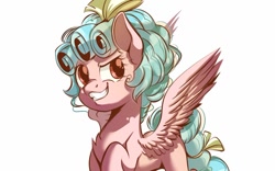 Size: 1000x625 | Tagged: safe, artist:初茗茉上tzxj, imported from derpibooru, cozy glow, pegasus, pony, chest fluff, female, filly, simple background, slasher smile, smiling, smug, solo, spread wings, white background, wings