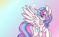 Size: 1000x625 | Tagged: safe, artist:紫暮是只基佬, imported from derpibooru, princess flurry heart, alicorn, pony, female, gradient background, heart, looking back, older, older flurry heart, solo