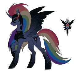 Size: 1920x1799 | Tagged: safe, artist:kxttponies, imported from derpibooru, oc, oc only, alicorn, pony, alicorn oc, curved horn, female, helmet, hoof shoes, horn, magical lesbian spawn, mare, offspring, parent:nightmare moon, parent:rainbow dash, parents:nightmaredash, simple background, solo, starry wings, transparent background