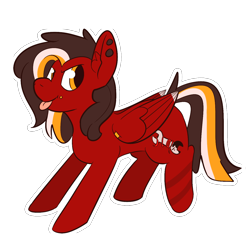 Size: 1300x1300 | Tagged: safe, artist:myahster, imported from derpibooru, oc, oc only, oc:margon, pony, black mane, male, red coat, simple background, solo, striped mane, tattoo, wings