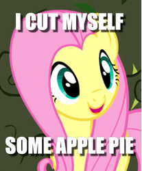 Size: 429x519 | Tagged: safe, edit, edited screencap, imported from derpibooru, screencap, fluttershy, pony, the return of harmony, bait and switch, caption, cropped, female, image macro, painfully innocent fluttershy, paraprosdokian, solo, text