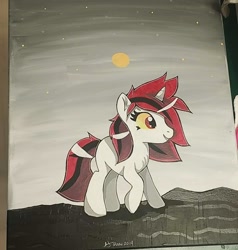 Size: 1080x1136 | Tagged: safe, artist:annuthecatgirl, imported from derpibooru, oc, oc only, oc:blackjack, pony, unicorn, fallout equestria, fallout equestria: project horizons, fanfic, fanfic art, female, hooves, horn, mare, missing cutie mark, painting, solo, traditional art
