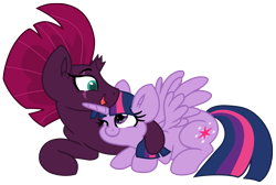 Size: 9407x6334 | Tagged: safe, artist:ejlightning007arts, imported from derpibooru, fizzlepop berrytwist, tempest shadow, twilight sparkle, alicorn, unicorn, my little pony: the movie, cute, female, lesbian, shipping, snuggling, tempestbetes, tempestlight, twiabetes, twilight sparkle (alicorn), vector