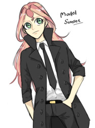 Size: 500x667 | Tagged: safe, artist:extraluna, imported from derpibooru, sunset shimmer, equestria girls, clothes, female, looking at you, necktie, simple background, solo, suit, white background
