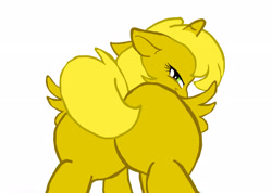 Size: 2634x1876 | Tagged: artist needed, dead source, safe, deleted from derpibooru, imported from derpibooru, oc, oc:ticket, alicorn, pony, alicorn oc, base used, bedroom eyes, featureless crotch, looking at you, looking back, looking back at you, plot, rear view, simple background, smiling, smirk, white background