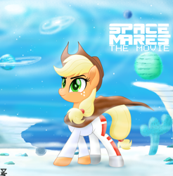 Size: 5600x5700 | Tagged: safe, artist:theretroart88, imported from derpibooru, applejack, earth pony, pony, equestria daily, absurd resolution, april fools, april fools 2019, clothes, cowboy hat, female, freckles, g5, hat, mare, movie, planet, space, space mares, stetson