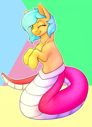 Size: 1796x2482 | Tagged: safe, artist:cleoziep, imported from derpibooru, oc, oc only, oc:amy, lamia, original species, pony, snake pony, female, scales, solo