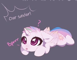 Size: 1290x1008 | Tagged: safe, artist:magnaluna, imported from derpibooru, princess celestia, alicorn, pony, :p, alternate universe, cewestia, cropped, cute, cutelestia, female, filly, onomatopoeia, question mark, raspberry, raspberry noise, silly, solo, summoning, tongue out, weapons-grade cute, younger