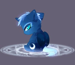 Size: 1239x1071 | Tagged: safe, artist:magnaluna, imported from derpibooru, princess luna, alicorn, pony, alternate universe, baby, baby pony, cropped, cute, female, filly, looking back, lunabetes, magic, magic circle, simple background, solo, summoning, summoning circle, woona, younger