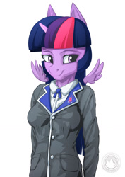 Size: 955x1351 | Tagged: safe, artist:mysticalpha, imported from derpibooru, twilight sparkle, alicorn, anthro, breasts, clothes, female, mare, smiling, smirk, solo, twilight sparkle (alicorn)