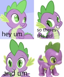 Size: 998x1200 | Tagged: safe, imported from derpibooru, spike, dank memes, irl, meme, multeity, photo, ponified meme, quadrupedal spike, shitposting, solo, text, toy, um, wat