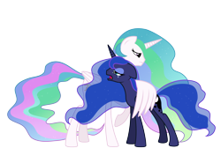 Size: 2700x2000 | Tagged: safe, artist:ashidaru, imported from derpibooru, princess celestia, princess luna, alicorn, pony, comforting, crying, duo, female, frown, hug, mare, open mouth, royal sisters, sad, simple background, sisters, solo, transparent background, winghug