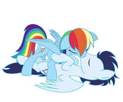 Size: 2400x2000 | Tagged: safe, artist:ashidaru, imported from derpibooru, rainbow dash, soarin', pegasus, pony, eyes closed, female, kissing, male, mare, remake, shipping, simple background, soarindash, stallion, straight, transparent background