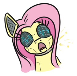 Size: 477x473 | Tagged: safe, artist:jargon scott, imported from derpibooru, fluttershy, pony, robot, robot pony, bust, electrocardiogram, female, flutterbot, malfunction, open mouth, simple background, solo, sparks, white background