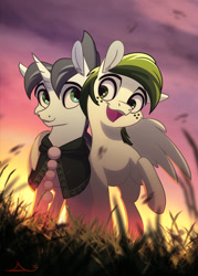 Size: 1280x1792 | Tagged: safe, artist:noxartbox, deleted from derpibooru, imported from derpibooru, oc, oc only, oc:oliver, oc:stewart, pegasus, pony, unicorn, hug, male, stallion, winghug