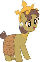Size: 2347x3617 | Tagged: safe, artist:hendro107, artist:nusaponycon, deleted from derpibooru, imported from derpibooru, oc, oc:nuning, earth pony, pony, batik, crown, flower, flower in hair, happy, indonesia, javanese, jewelry, necklace, nuningnusaponycon, nusaponycon, regalia