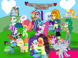 Size: 4007x3005 | Tagged: safe, artist:ktd1993, imported from derpibooru, adagio dazzle, aria blaze, beauty brass, carrot top, coco pommel, derpy hooves, fiddlesticks, fleur-de-lis, fluttershy, golden harvest, juniper montage, meadowbrook, pinkie pie, rarity, saffron masala, sonata dusk, starlight glimmer, stellar flare, sugar belle, sunset shimmer, tree hugger, trixie, twilight velvet, wallflower blush, windy whistles, equestria girls, blushing, derpytop, female, fiddlebrass, fleur-de-coco, infidelity, juniblush, kissing, lesbian, lesbian visibility day, meadowshy, pinata (ship), pride, raffron, shipping, starhugger, stellarbelle, sunblaze, triagio, velvetwhistles