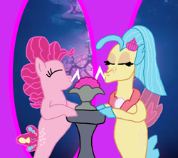 Size: 1300x1155 | Tagged: safe, artist:bigpurplemuppet99, imported from derpibooru, pinkie pie, princess skystar, seapony (g4), female, food, ice cream, lesbian, seaponified, seapony pinkie pie, sharing a drink, shipping, skypie, species swap, straw