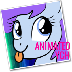 Size: 486x486 | Tagged: safe, artist:lannielona, imported from derpibooru, pony, :p, advertisement, animated, commission, gif, looking at you, photos, polaroid, silly, smiling, solo, tongue out, your character here